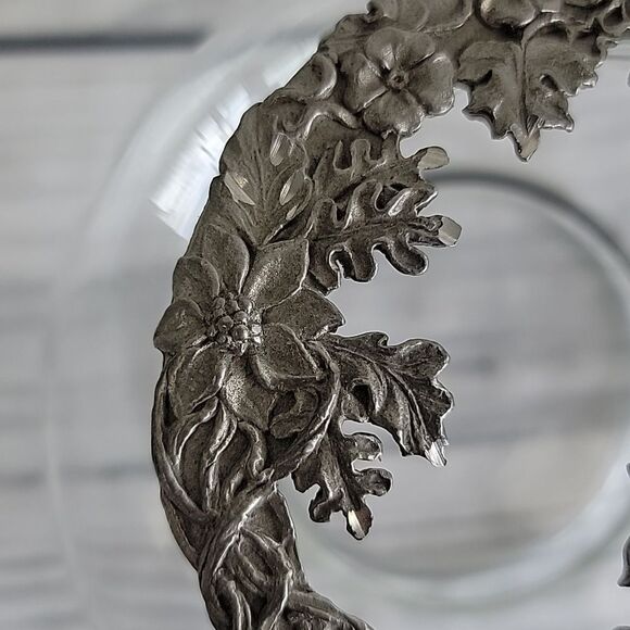 Trinket Jewelry Dish Diamond Cut Pewter And Glass Floral Birdhouse Design - Picture 4 of 8